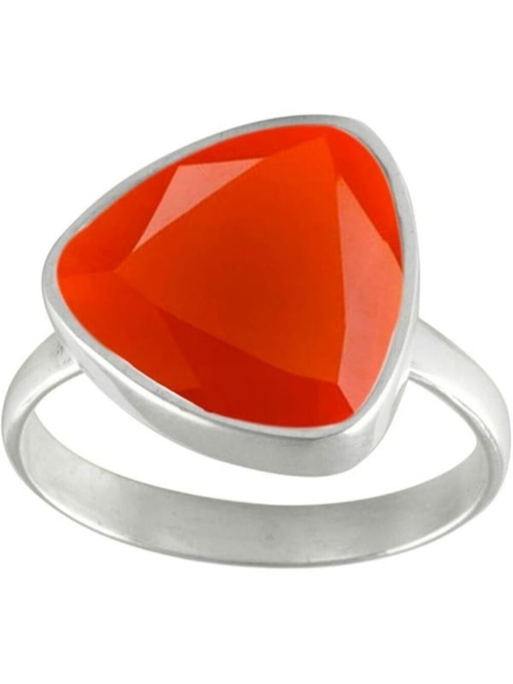 Natural-faceted Red Onyx Gemstone Ring Trillion Shape Silver Faceted Ring